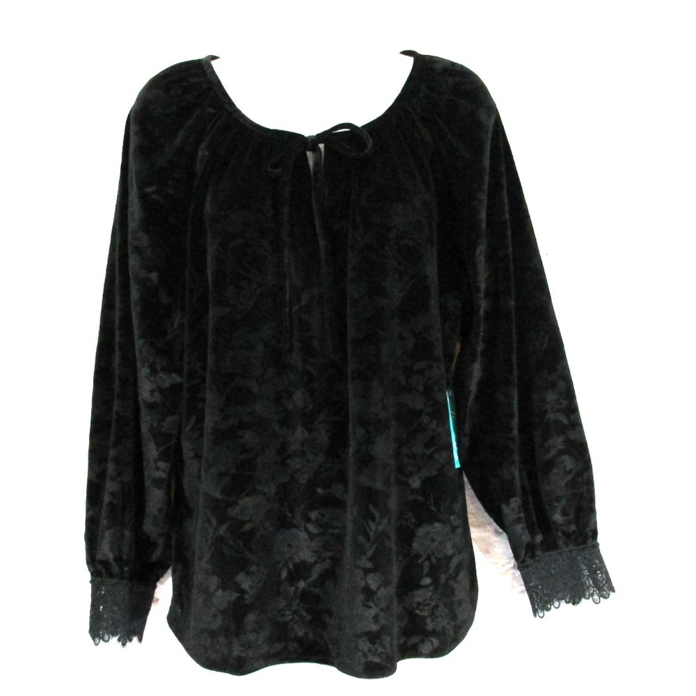 Pioneer‎ Woman L Black Velvet Top Witchy Peasant Festival Vamp Dark Romantic